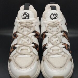 Michael Kors White and Leopard Print Sneakers